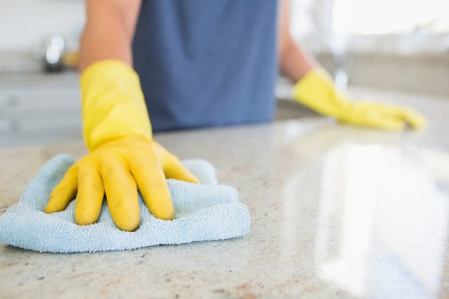 Professional cleaners maintaining a Greenwich workplace kitchen